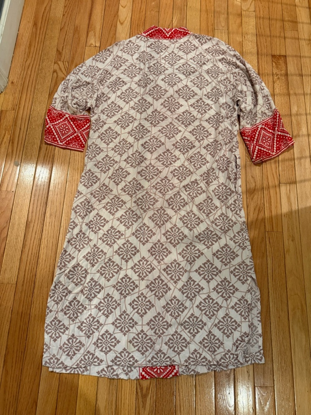 Charter Club Red & White Caftan Cover-Up Zips Size L - Picture 5 of 8